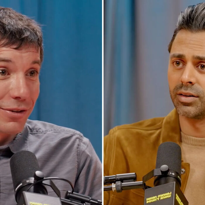 Alex Honnold talking with Hassan Minhaj