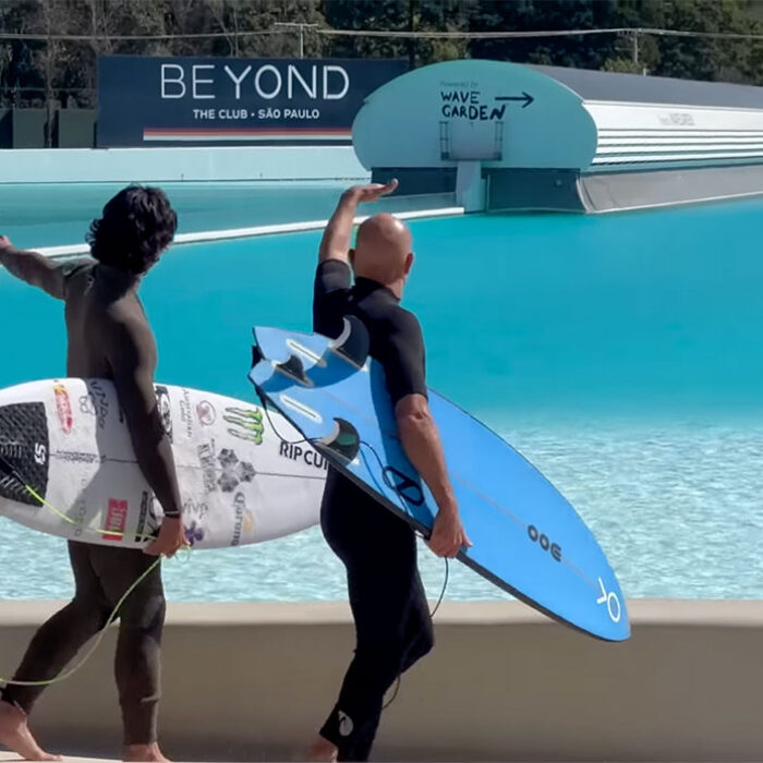 Kelly Slater and Gabriel Medina walking at Beyond the Club Sao Paolo