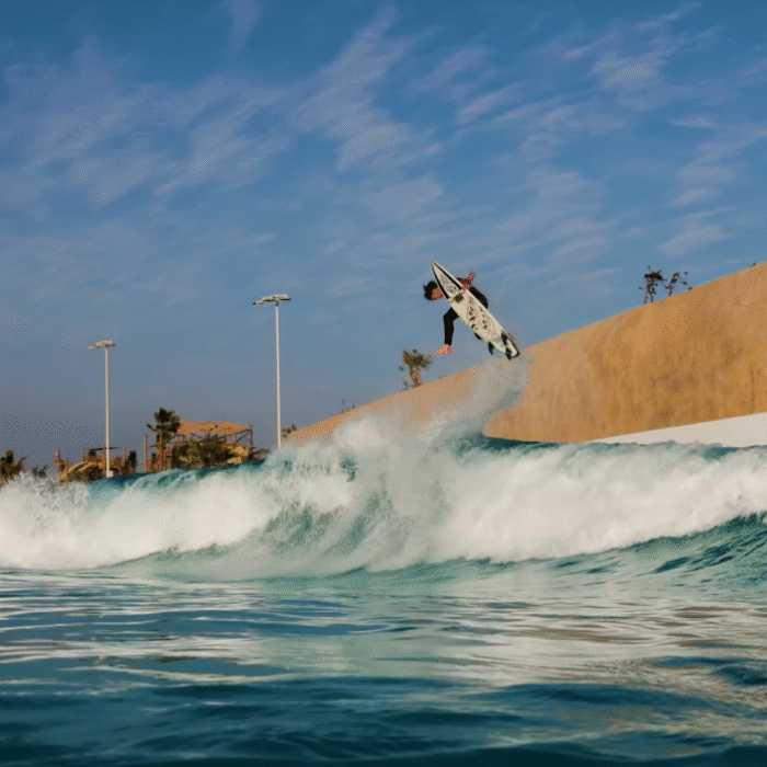 Shane Borland surfing at a wave pool