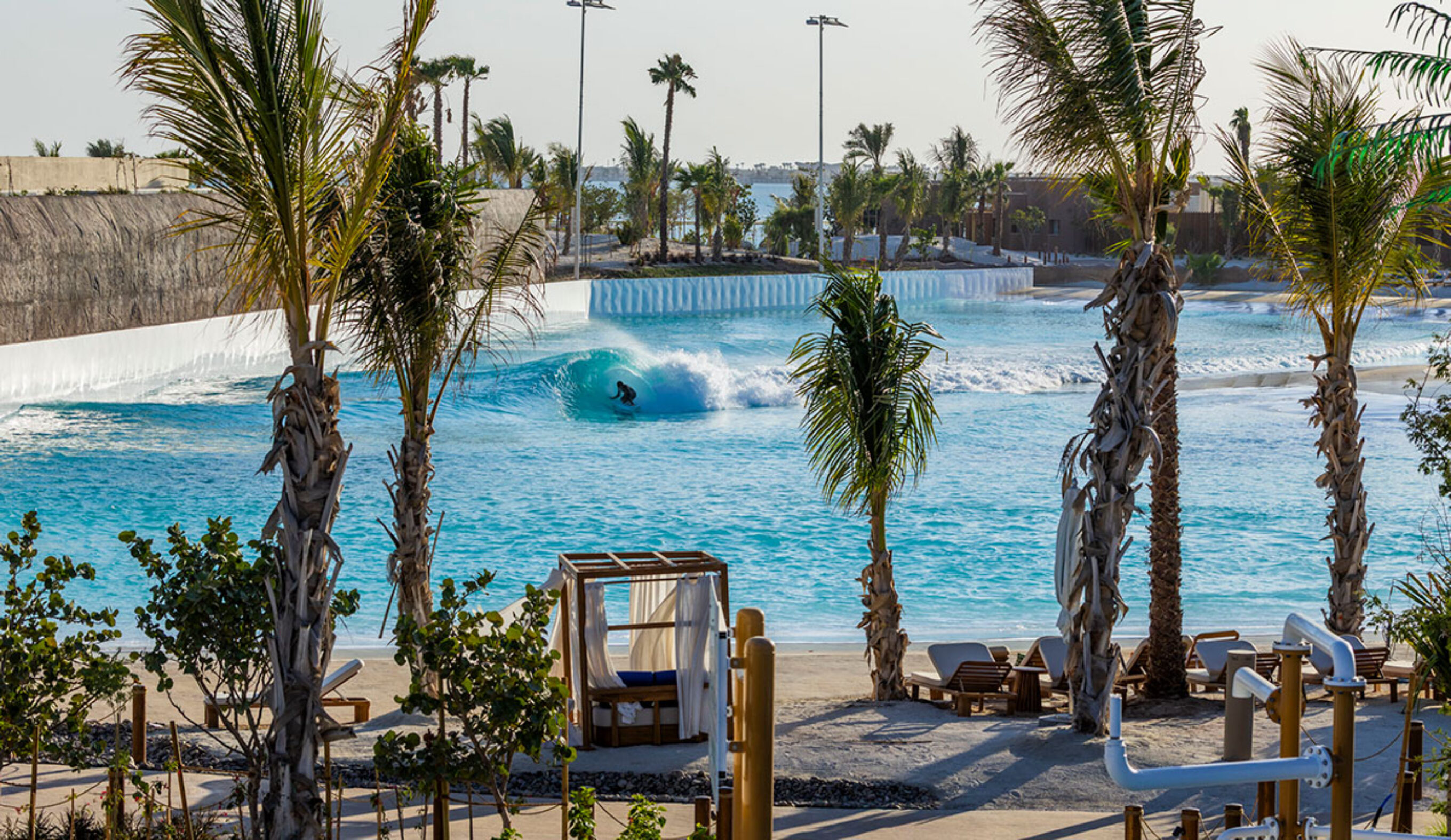 Adrena Wave pool in Saudi Arabia with a surfer