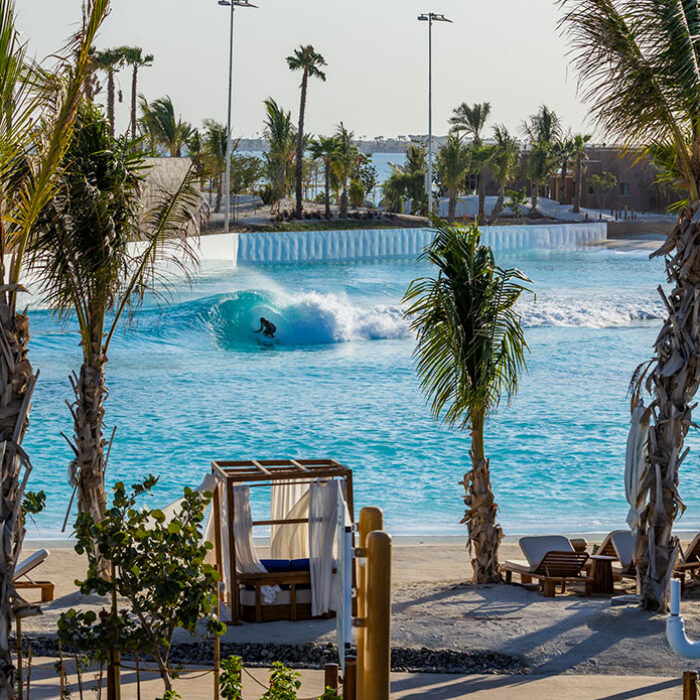 Adrena Wave pool in Saudi Arabia with a surfer