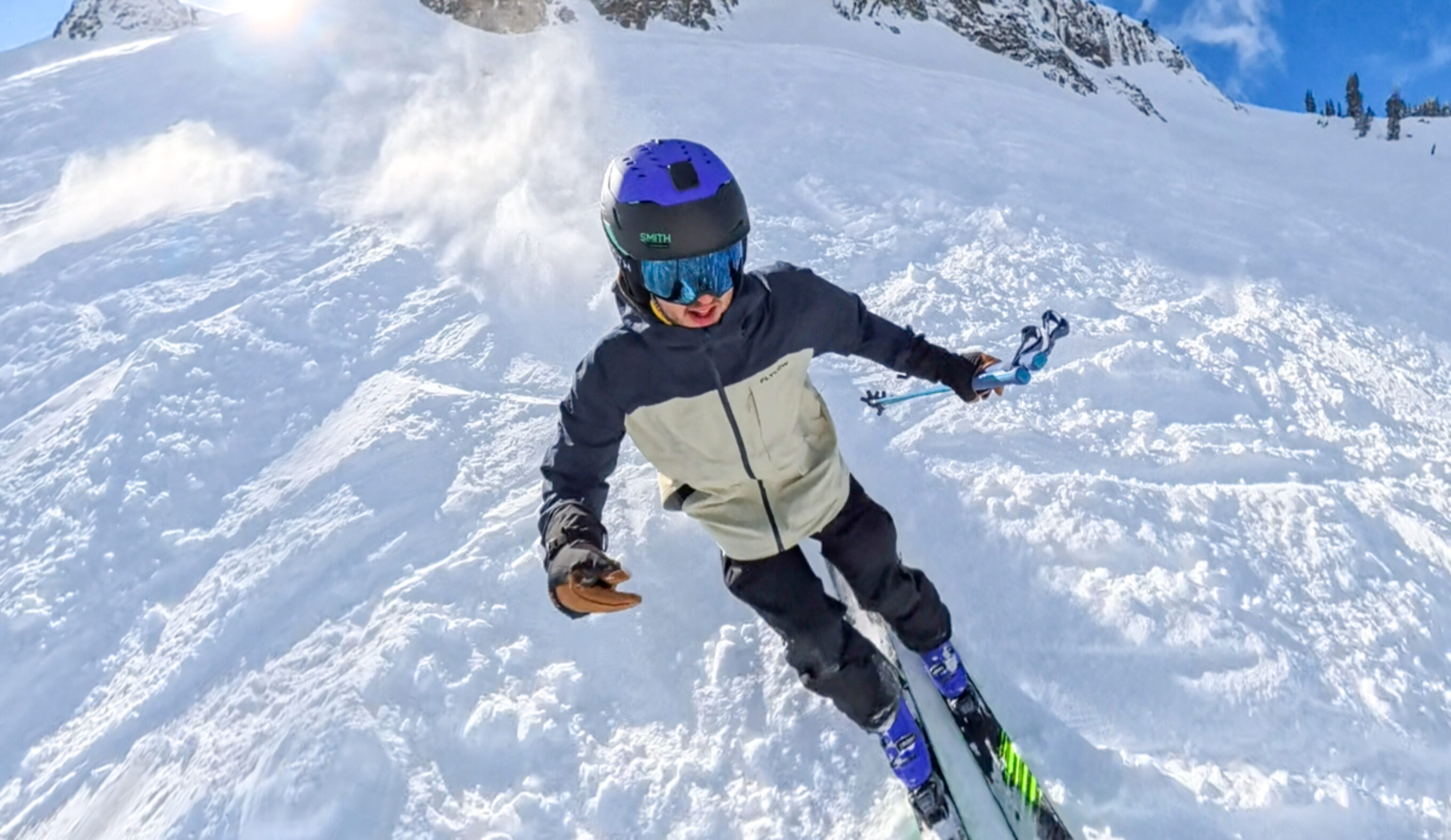 skiing in the Flylow Malone Ski jacket