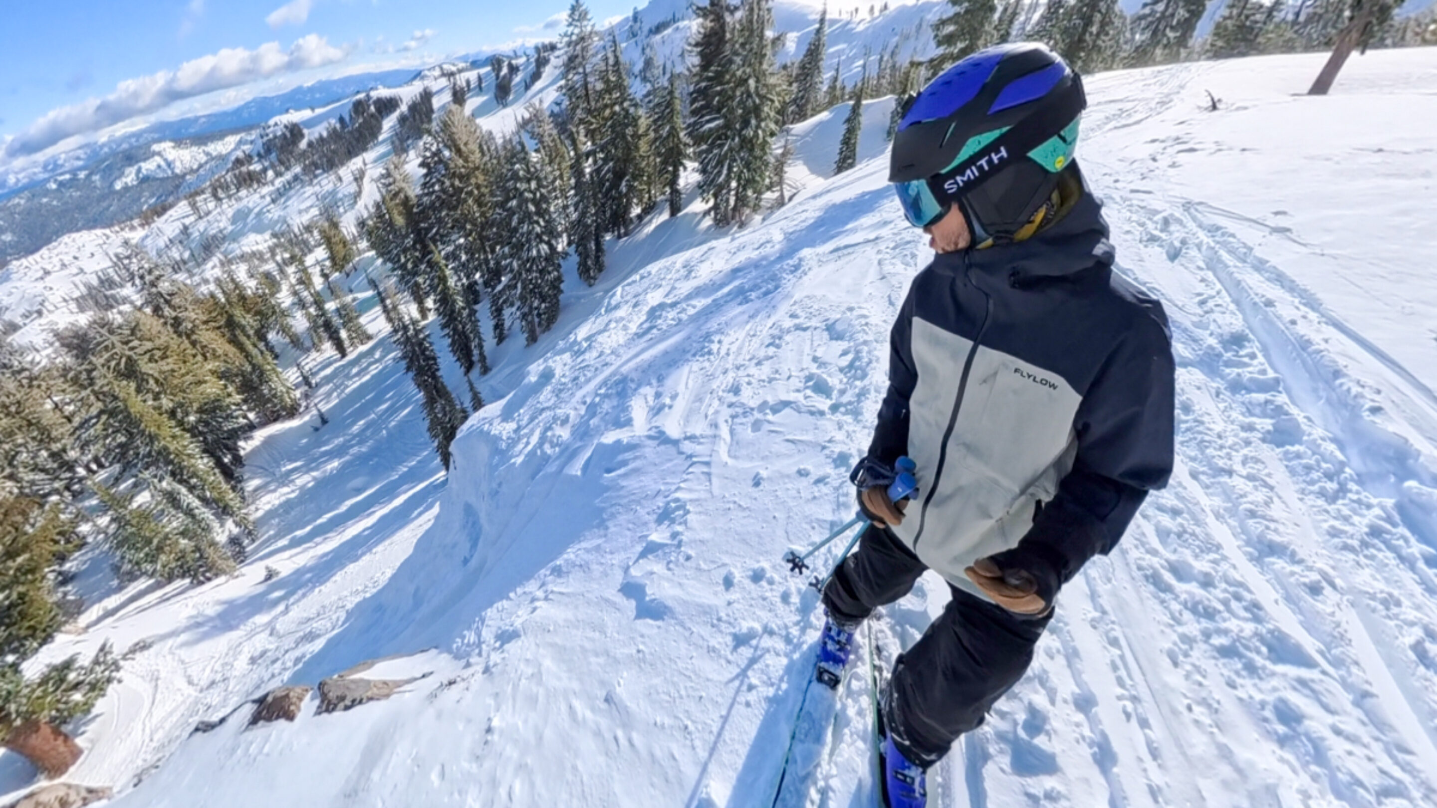Skiing in the Flylow Malone Jacket at Palisades
