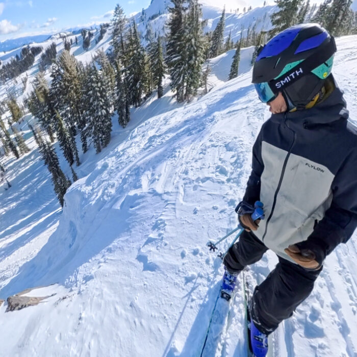 Skiing in the Flylow Malone Jacket at Palisades