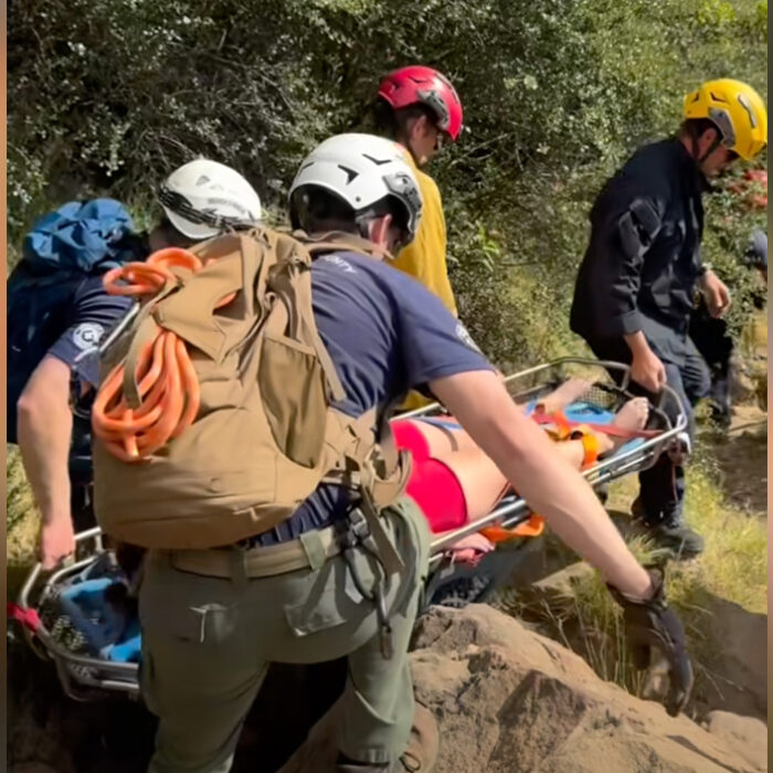 The woman was located and transported back to the trailhead by rescuers. Photo: Montecito Fire // Facebook
