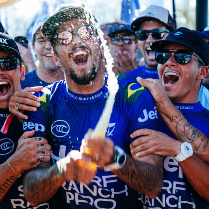Filipe Toledo celebrating after winning the Surf Ranch Pro