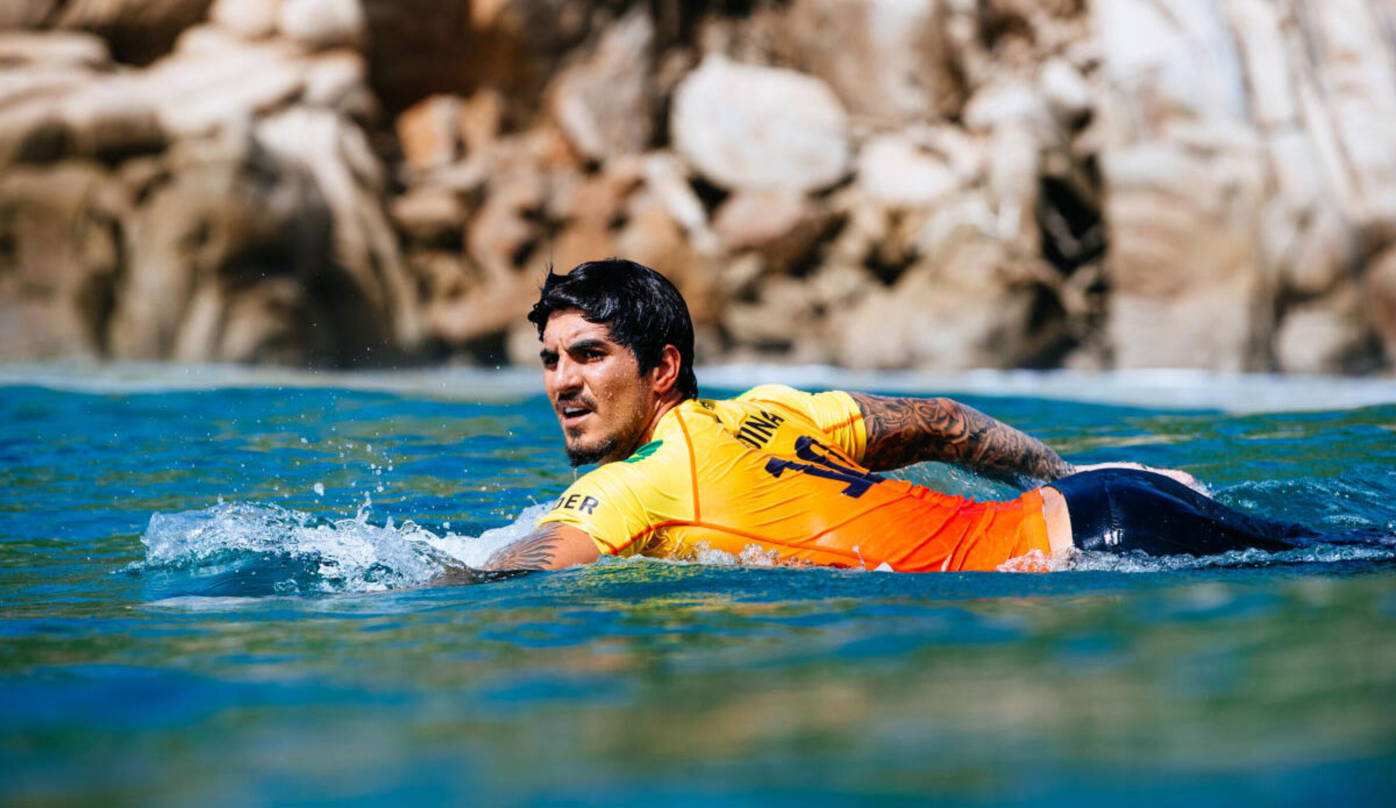 Gabriel Medina paddling at Barra