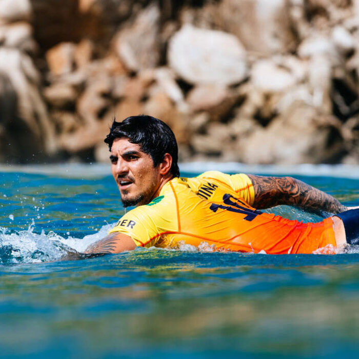 Gabriel Medina paddling at Barra