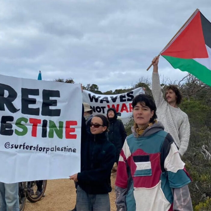 Protesters from Surfers for Palestine at Bells Beach